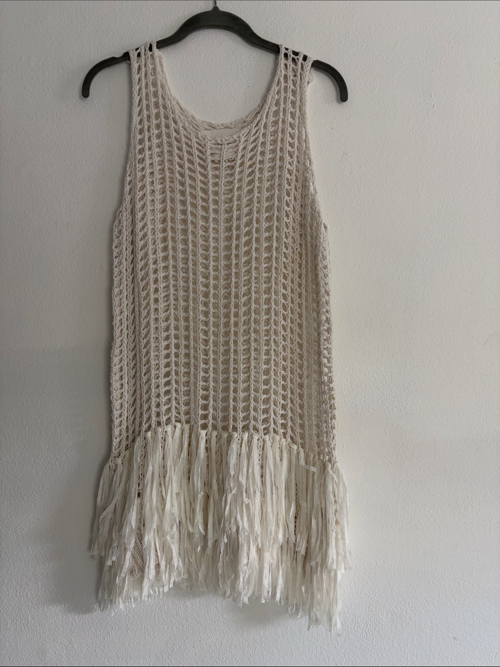 Anthropologie Open-Knit Fringe Tunic in Cream
